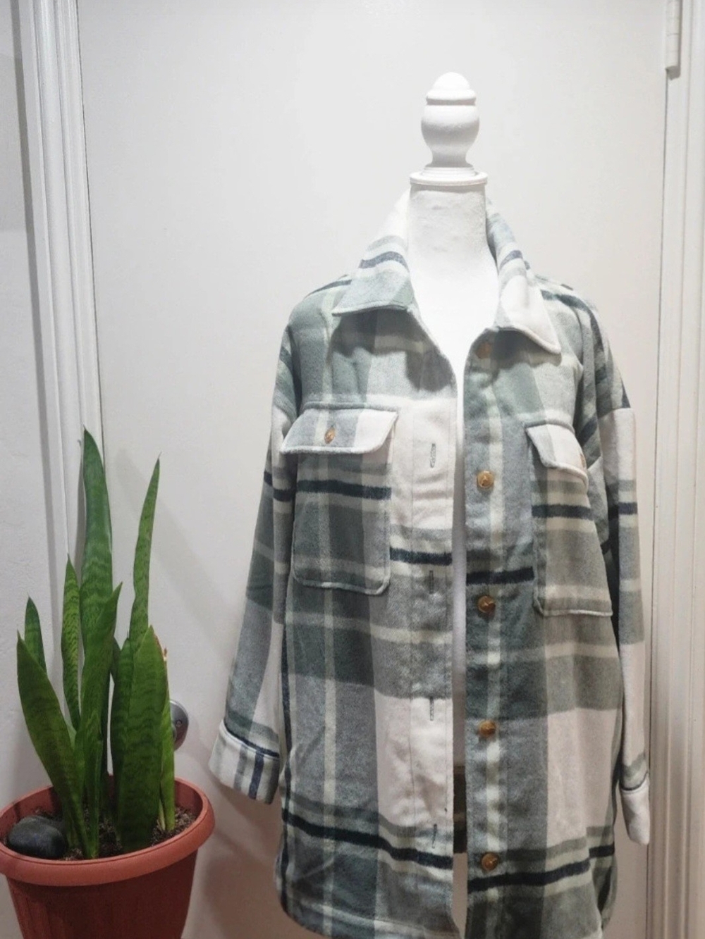 Banana Republic Green and White Plaid Shacket